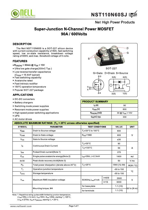 NST110N60SJ Datasheet Preview