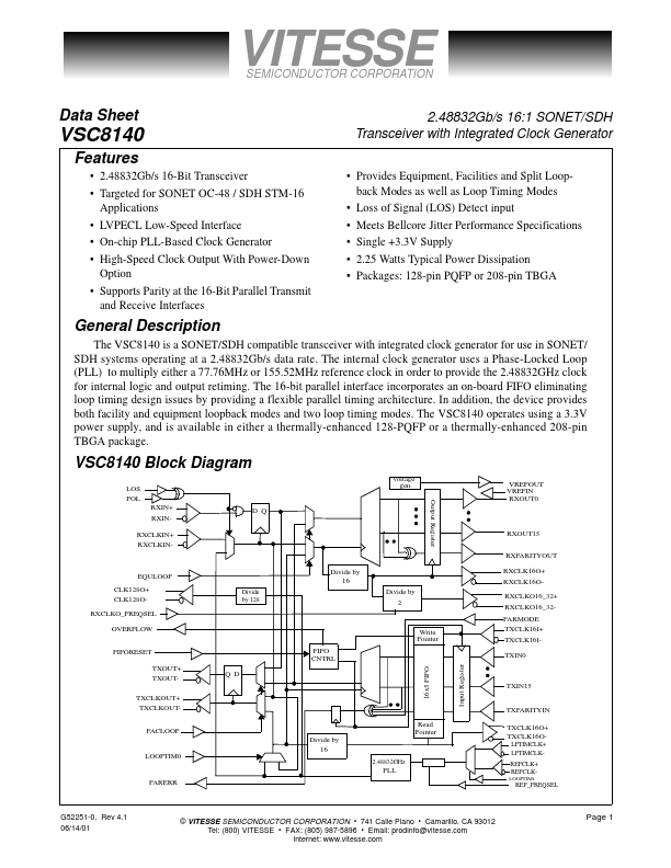 VSC8140 Datasheet Preview