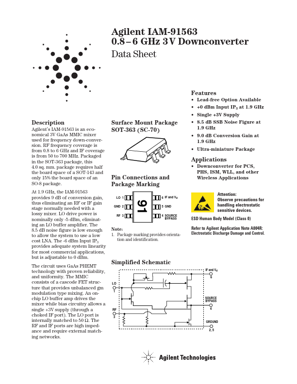IAM-91563 3V Downconverter by Agilent - Datasheet Preview