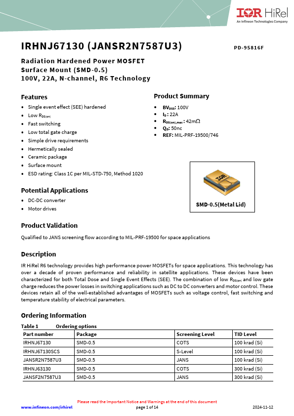 IRHNJ67130 Datasheet Preview