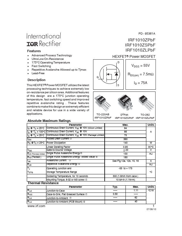 IRF1010ZPbF