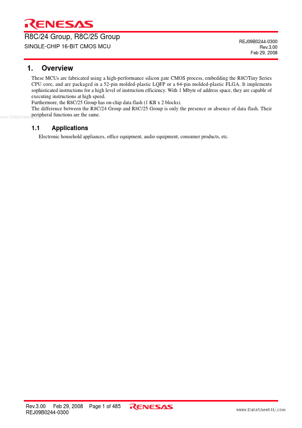 R5F21256SNFP datasheet page 1 preview