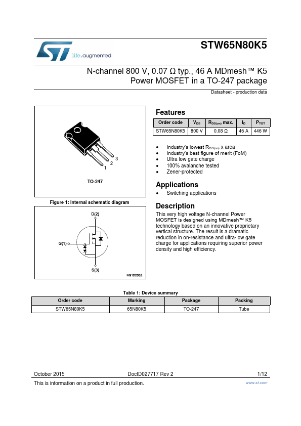 STW65N80K5