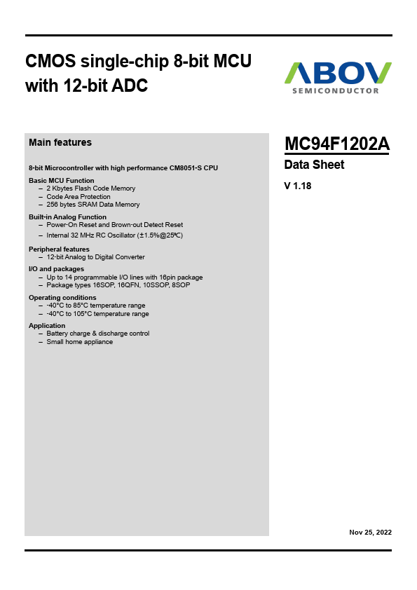 MC94F1202A Datasheet Preview