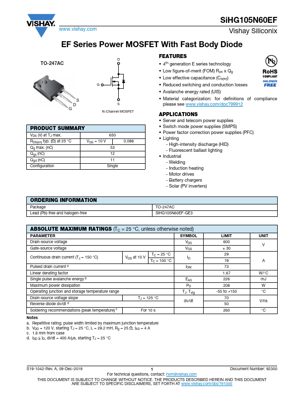 SiHG105N60EF Datasheet Preview
