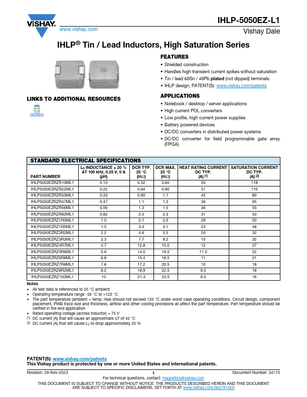 IHLP-5050EZ-L1 Datasheet Preview