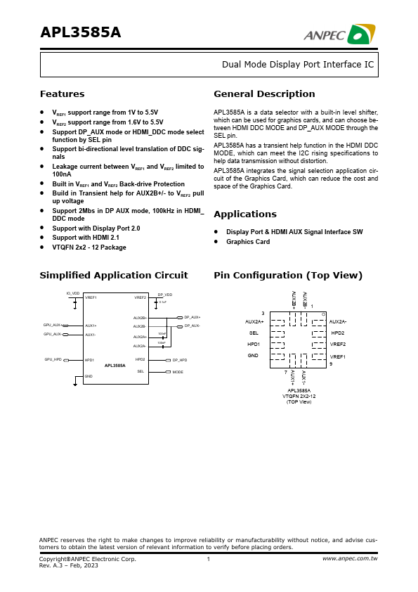 APL3585A datasheet page 1 preview