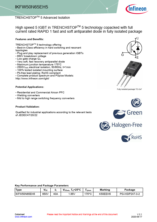 IKFW50N65EH5 Datasheet Preview