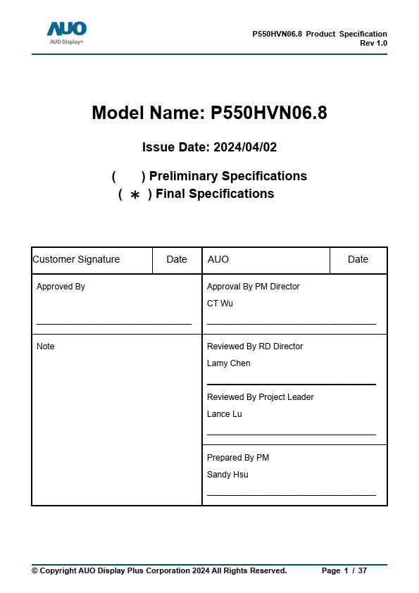 P550HVN06.8 Datasheet Preview