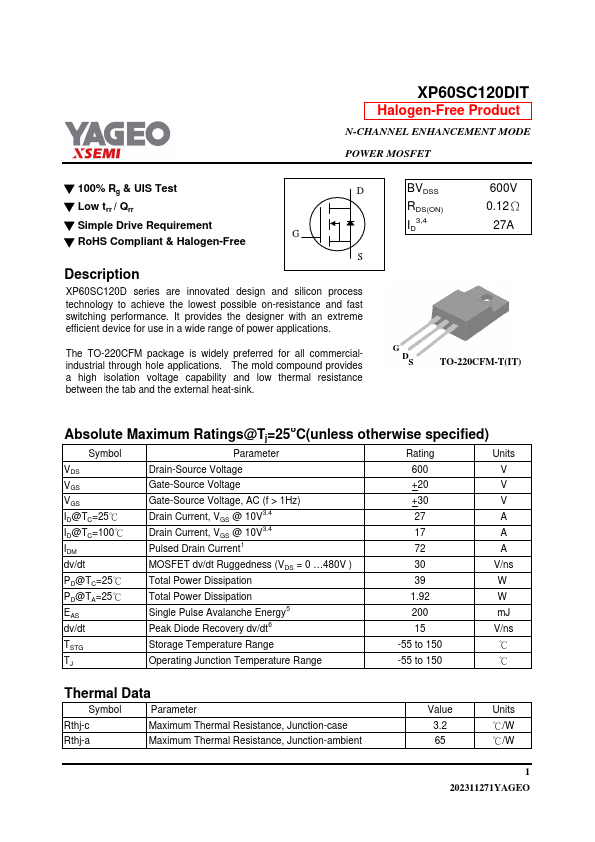 XP60SC120DIT Datasheet Preview