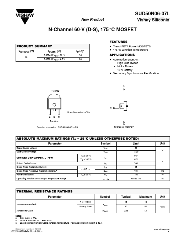 SUD50N06-07L