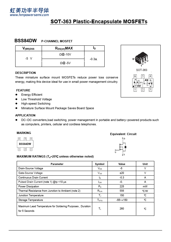 BSS84DW Datasheet Preview