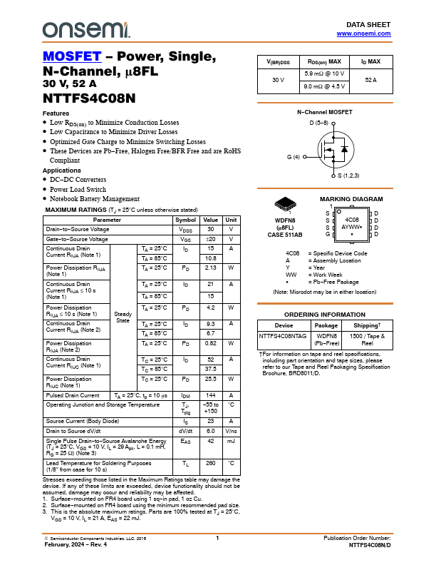 NTTFS4C08N Datasheet Preview