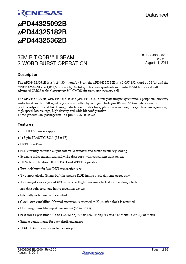 uPD44325092B Datasheet Preview
