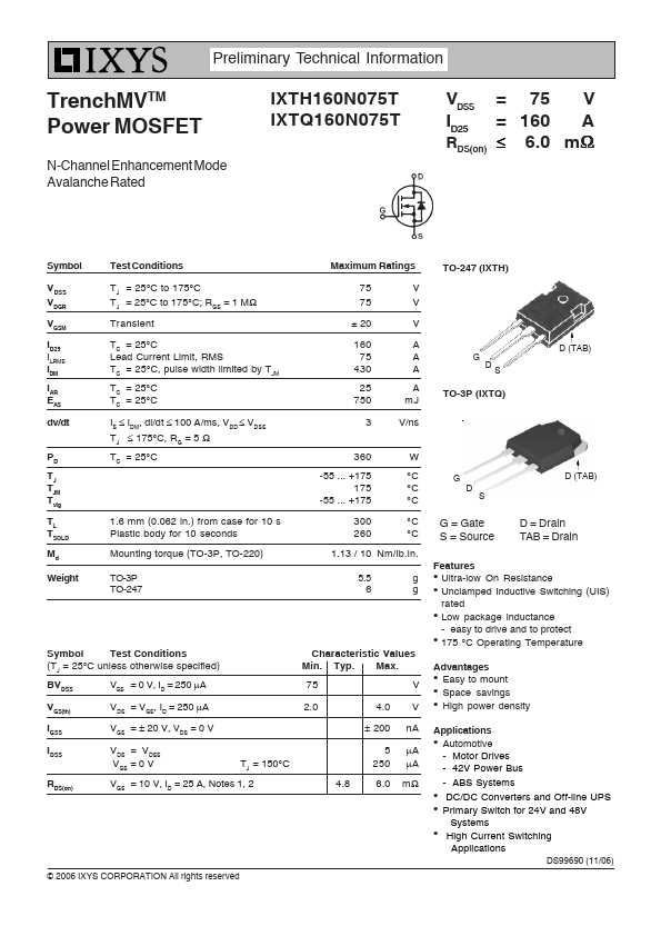 IXTH160N075T