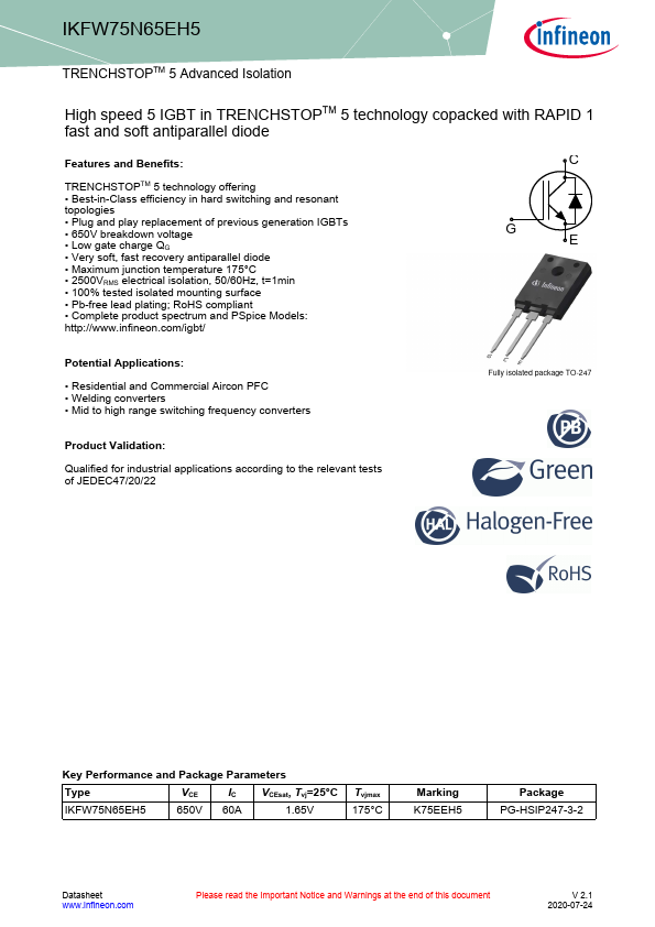 IKFW75N65EH5 Datasheet Preview