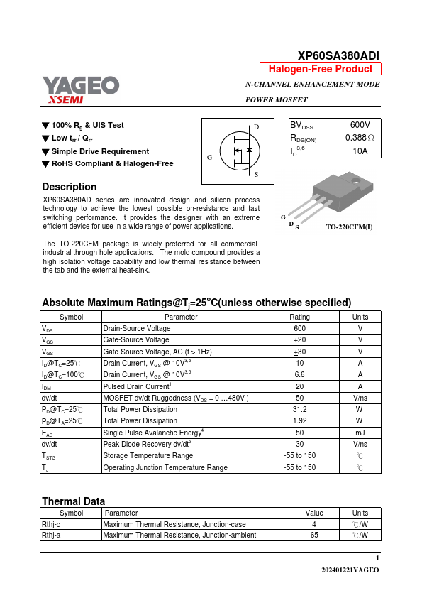 XP60SA380ADI Datasheet Preview