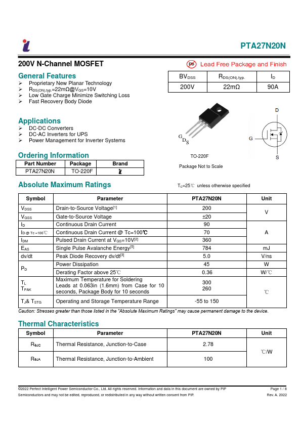 PTA27N20N Datasheet Preview