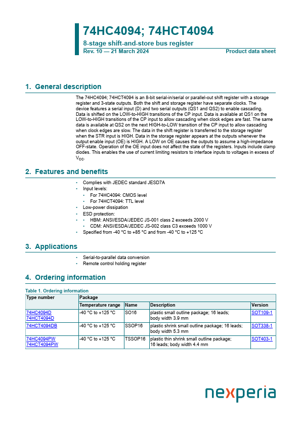 74HC4094 Datasheet Preview