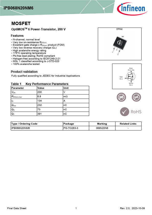 IPB068N20NM6 Datasheet Preview