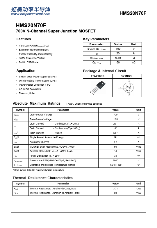 HMS20N70F Datasheet Preview