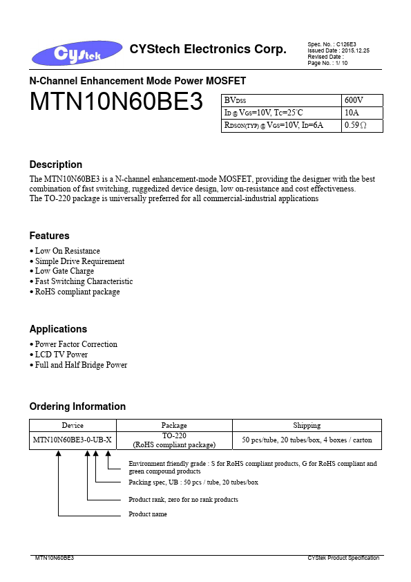 MTN10N60BE3