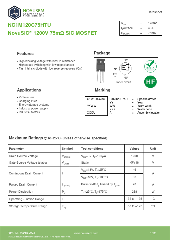 NC1M120C75HTU Datasheet Preview