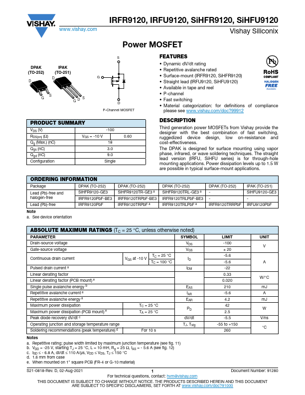 IRFU9120 Datasheet Preview