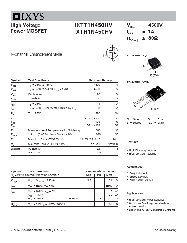 IXTH1N450HV