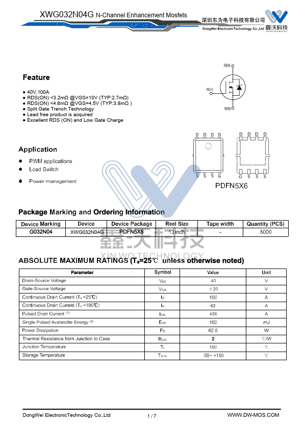 XWG032N04G Datasheet Preview