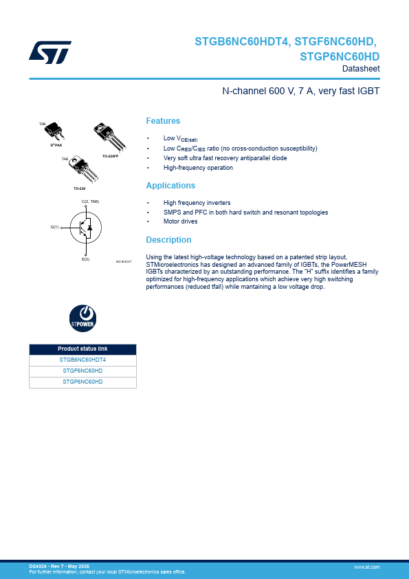 STGP6NC60HD Datasheet Preview