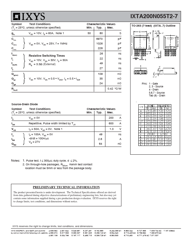 IXTA200N055T2-7