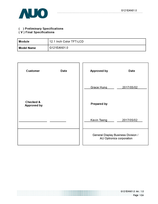 G121EAN01.0 Datasheet Preview
