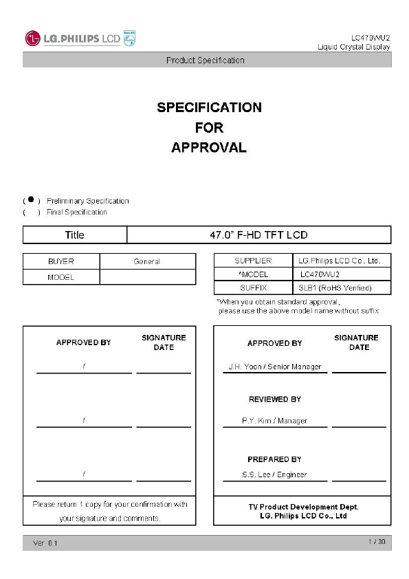 LC470WU2-SLB1 Datasheet Preview